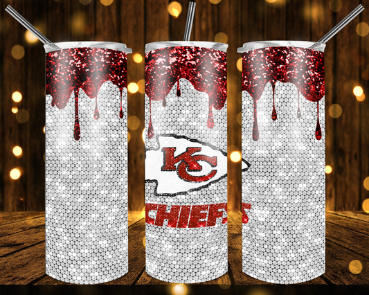 KC Chiefs Football Glitter 20 oz Tumblers # 12