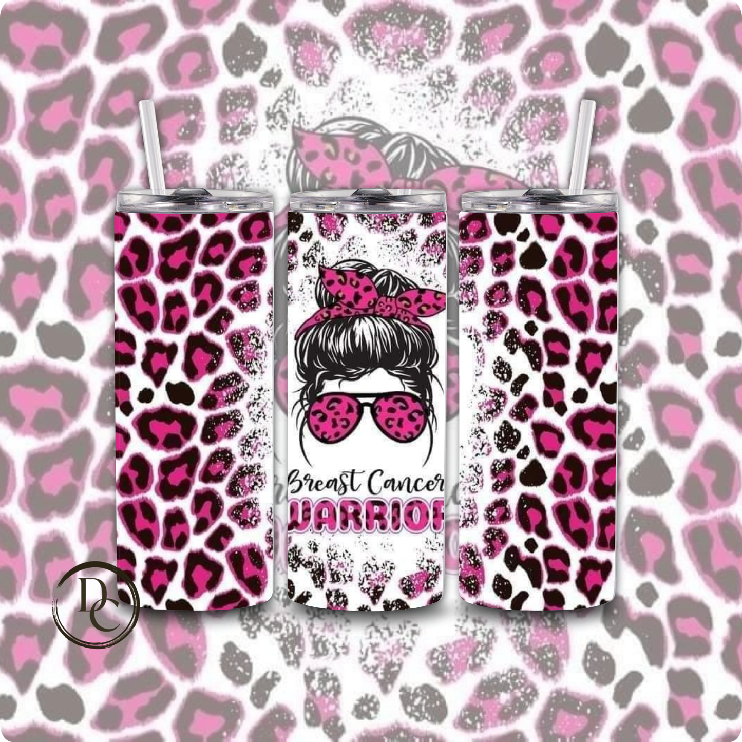 Breast Cancer 20 Oz Tumblers #38 Leopard Pink Ribbon