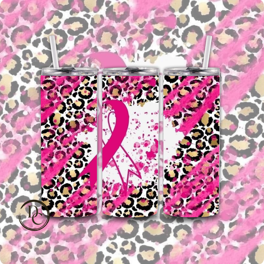 Breast Cancer 20 Oz Tumblers #38 Leopard Pink Ribbon