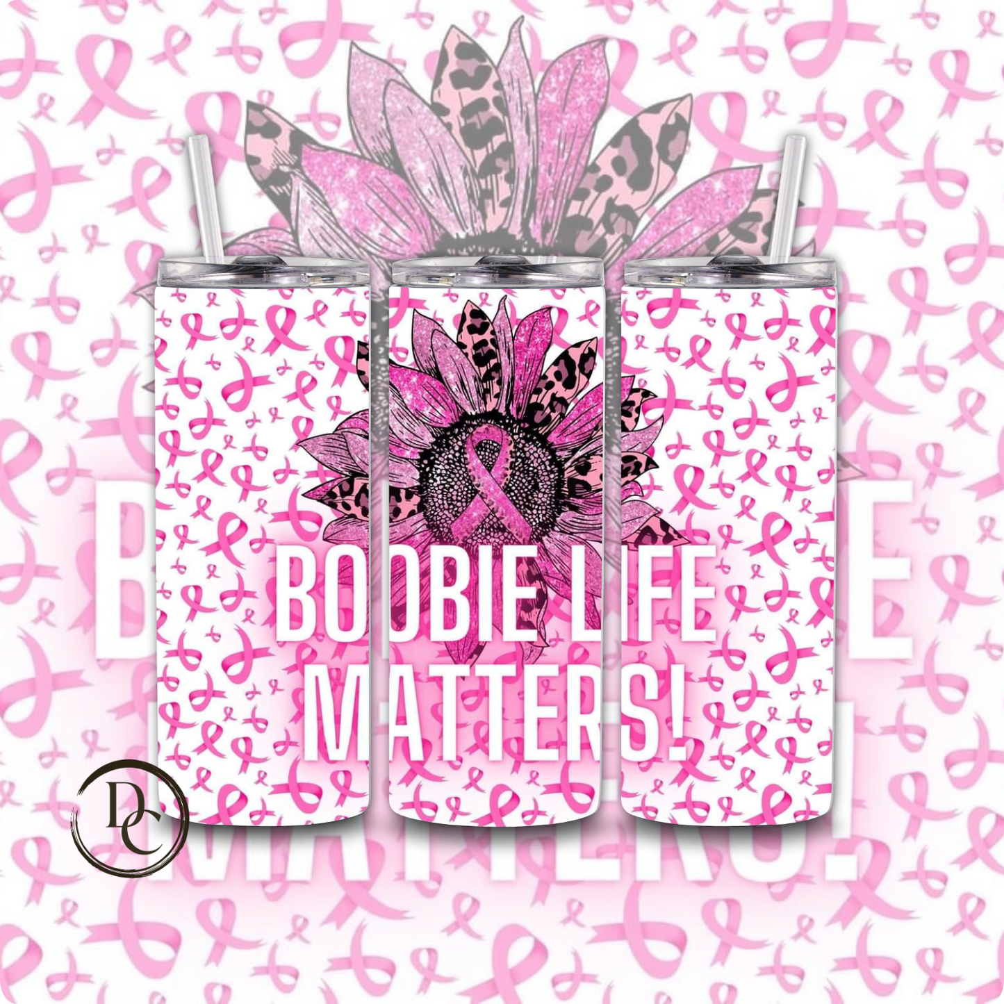 Breast Cancer 20 Oz Tumblers #38 Leopard Pink Ribbon