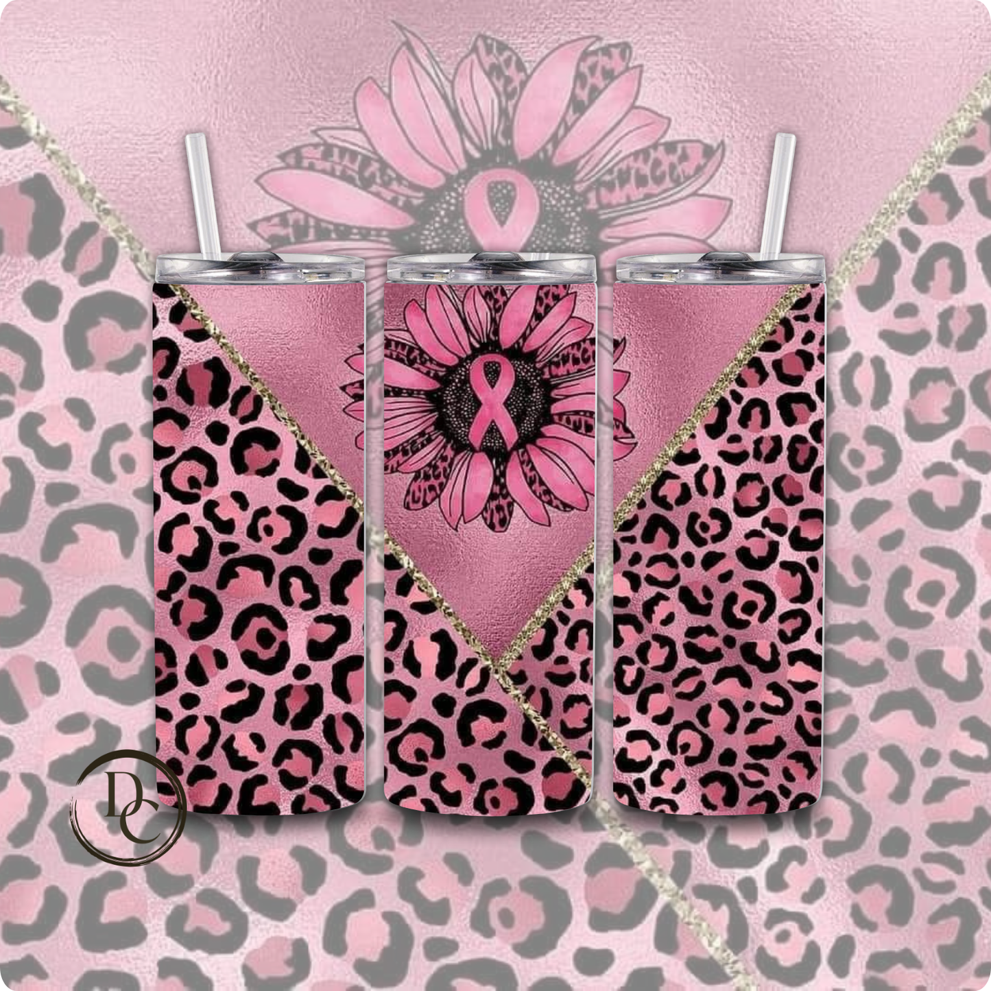 Breast Cancer 20 Oz Tumblers #38 Leopard Pink Ribbon