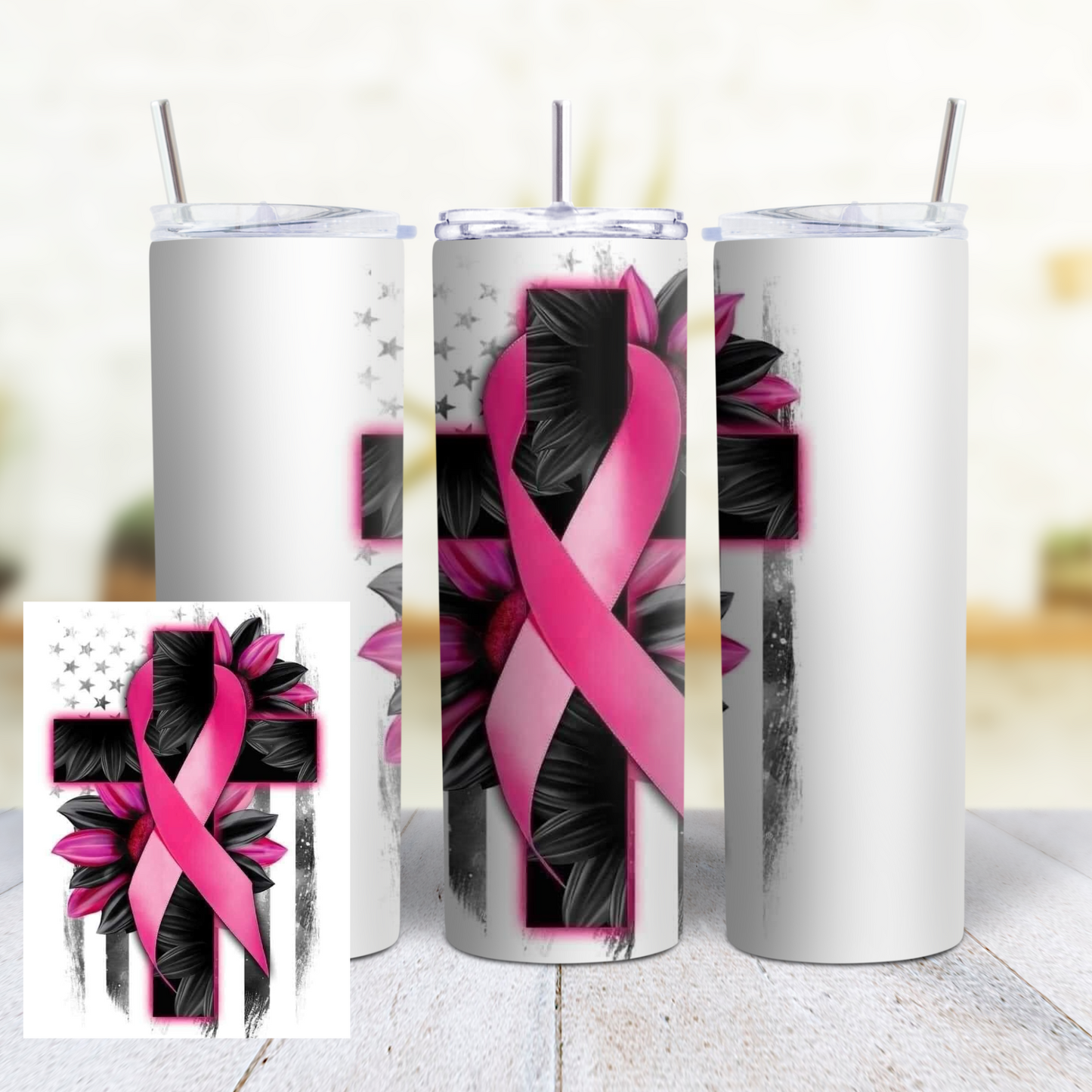 Breast Cancer 20 Oz Tumblers #38 Leopard Pink Ribbon