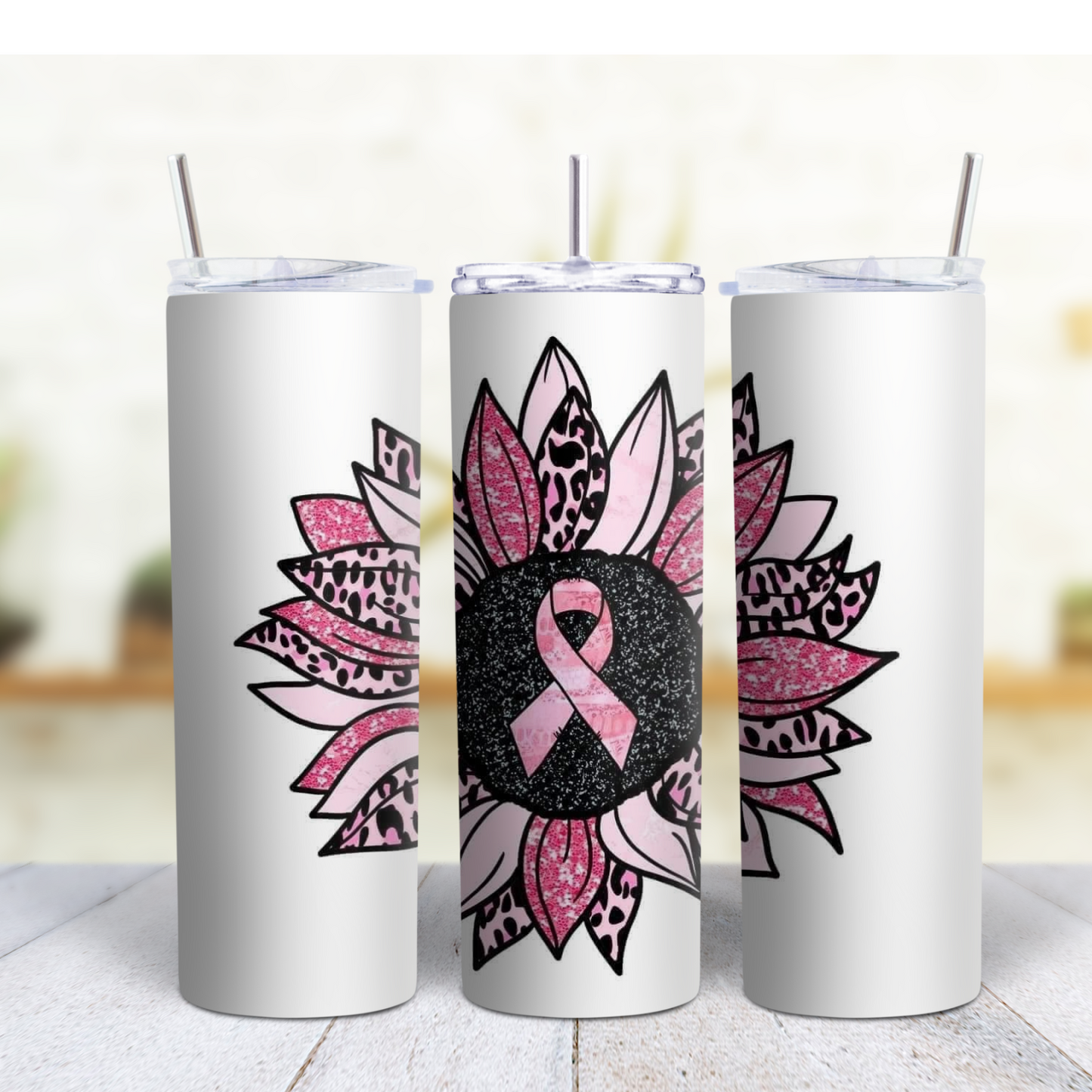 Breast Cancer 20 Oz Tumblers #38 Leopard Pink Ribbon