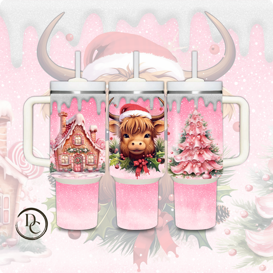 Pink Highland Cow Christmas Holiday 30 oz & 40 Oz Tumbler # 7