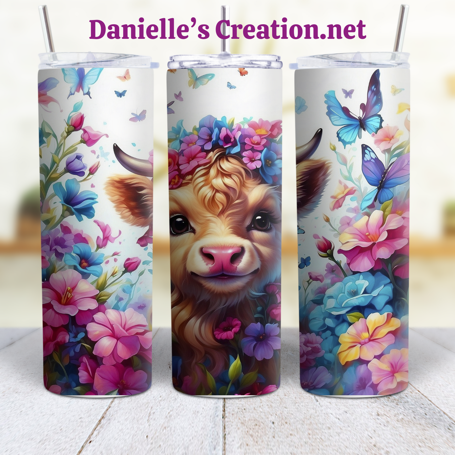 Floral HIGHLAND COW 20 oz Tumblers