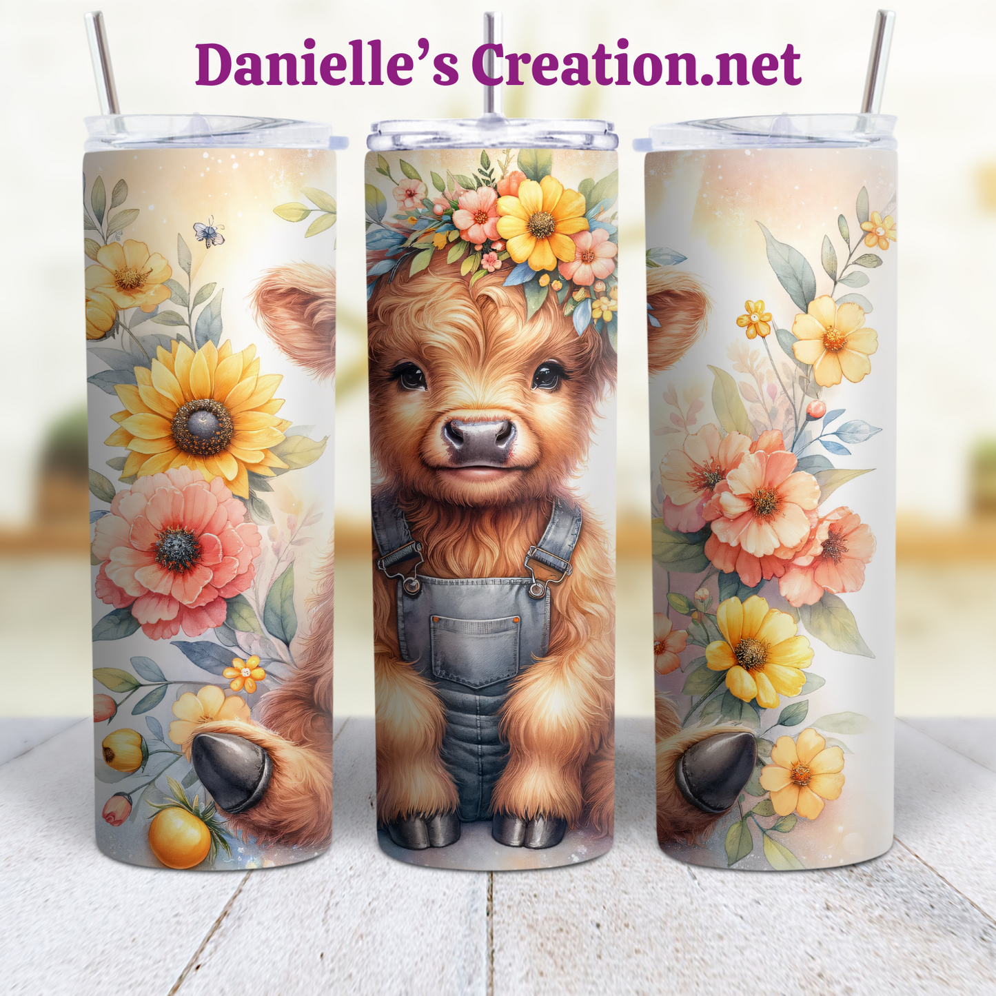 Floral HIGHLAND COW 20 oz Tumblers