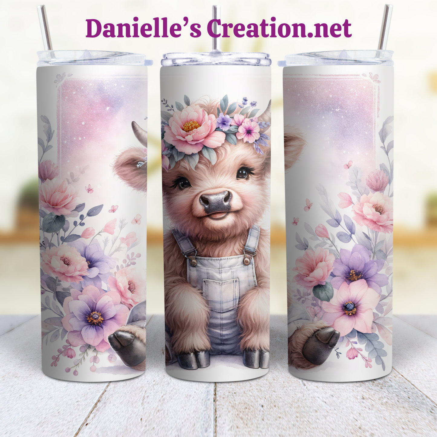 Floral HIGHLAND COW 20 oz Tumblers