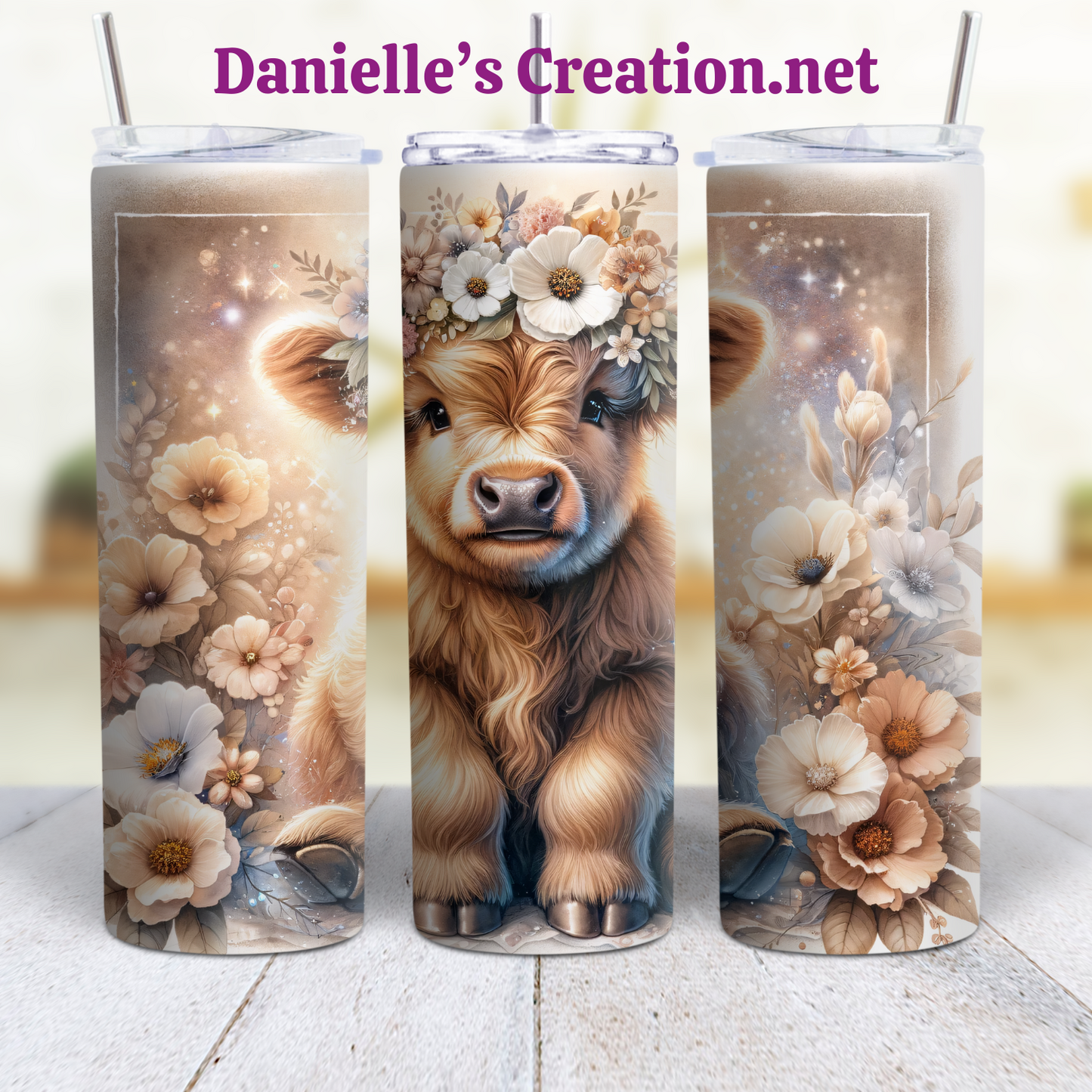 Floral HIGHLAND COW 20 oz Tumblers