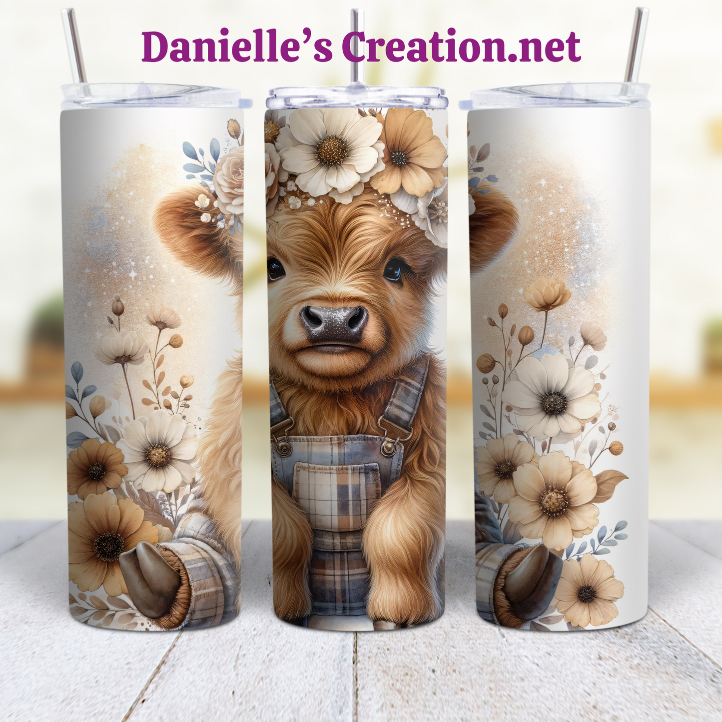 Floral HIGHLAND COW 20 oz Tumblers