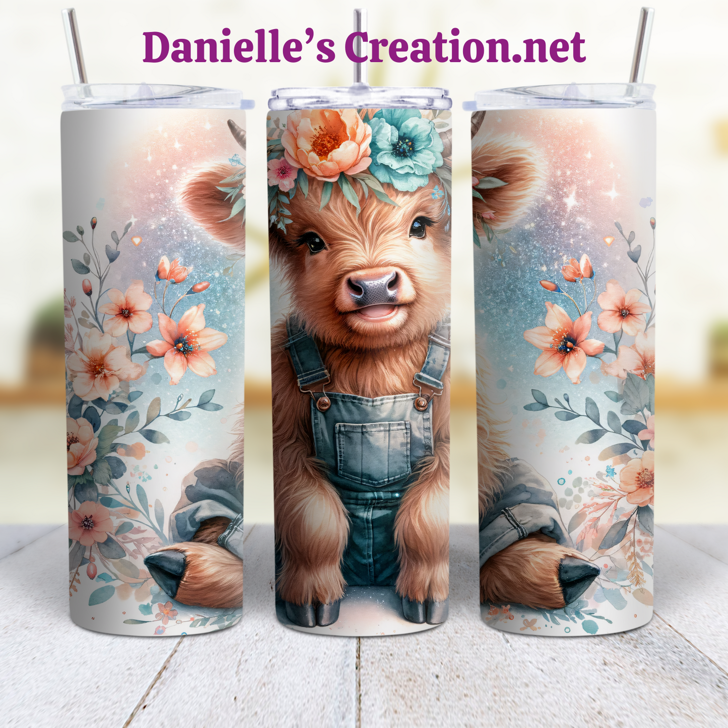 Floral HIGHLAND COW 20 oz Tumblers