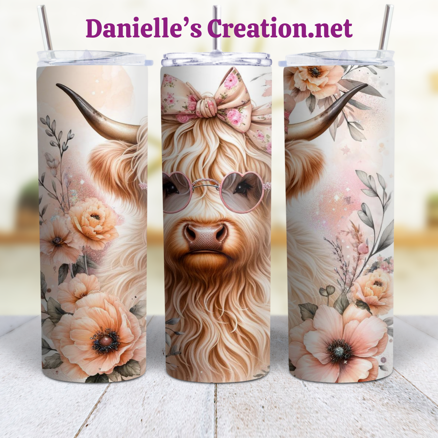 Floral HIGHLAND COW 20 oz Tumblers