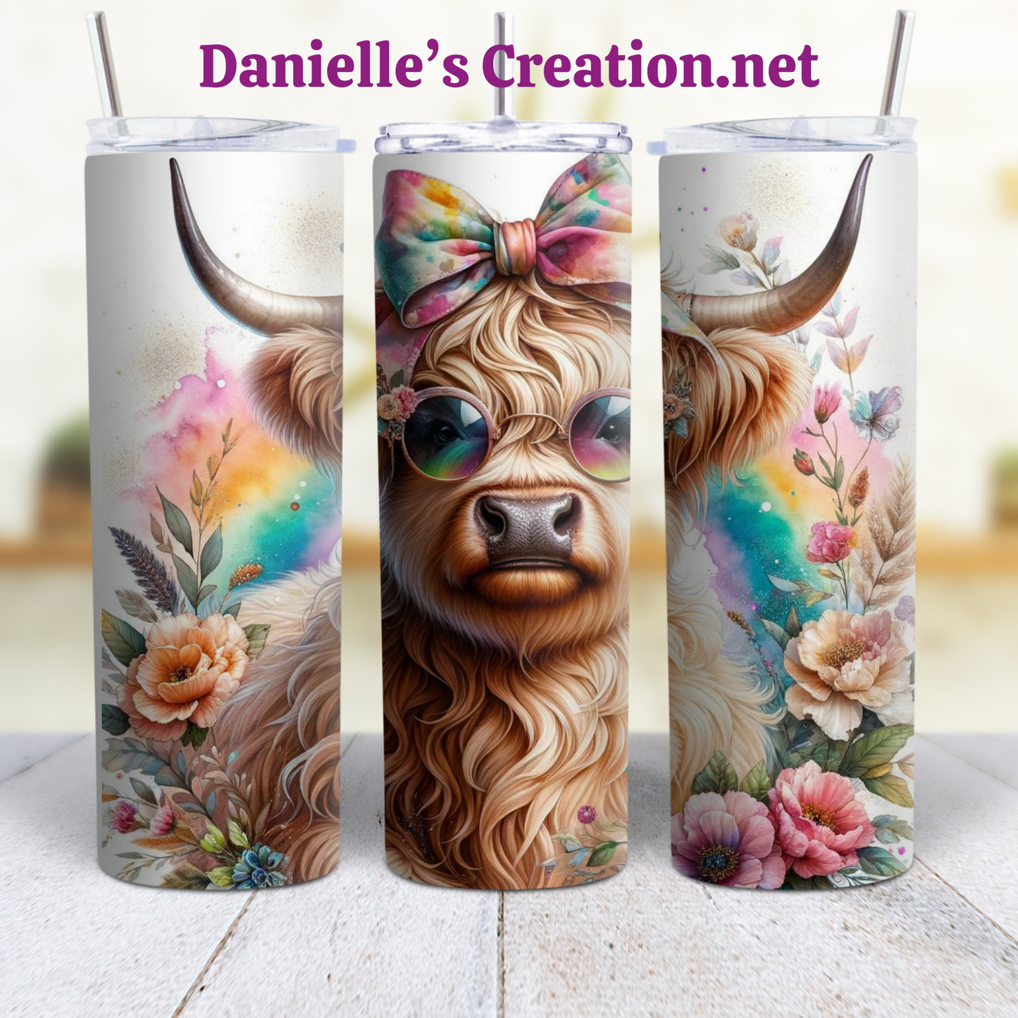 Floral HIGHLAND COW 20 oz Tumblers