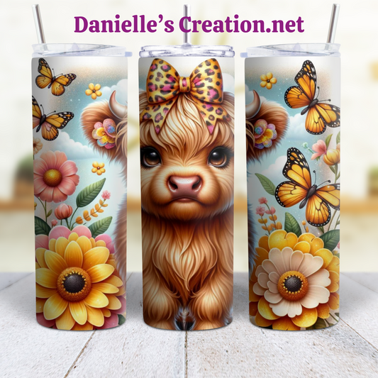 Floral HIGHLAND COW 20 oz Tumblers