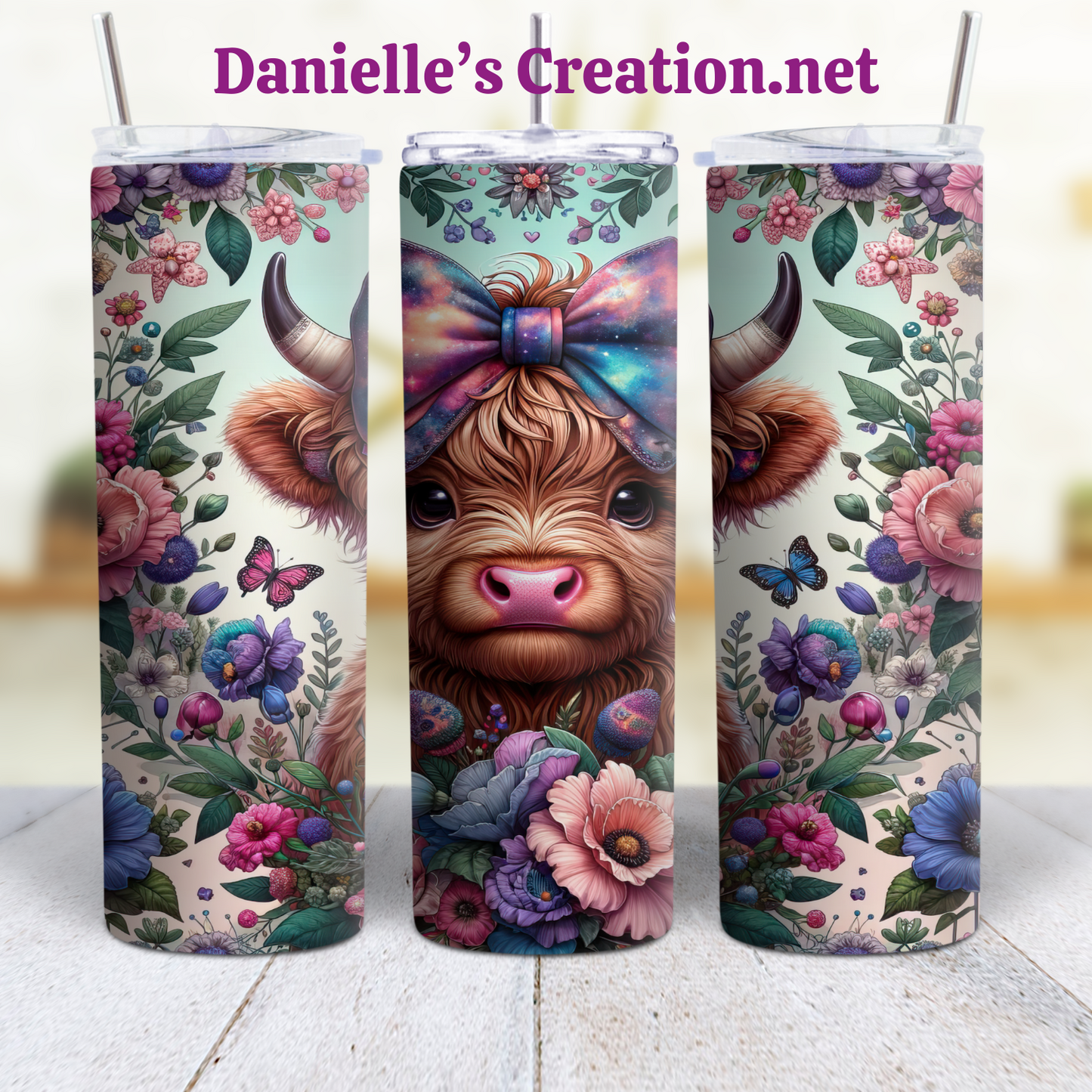 Floral HIGHLAND COW 20 oz Tumblers