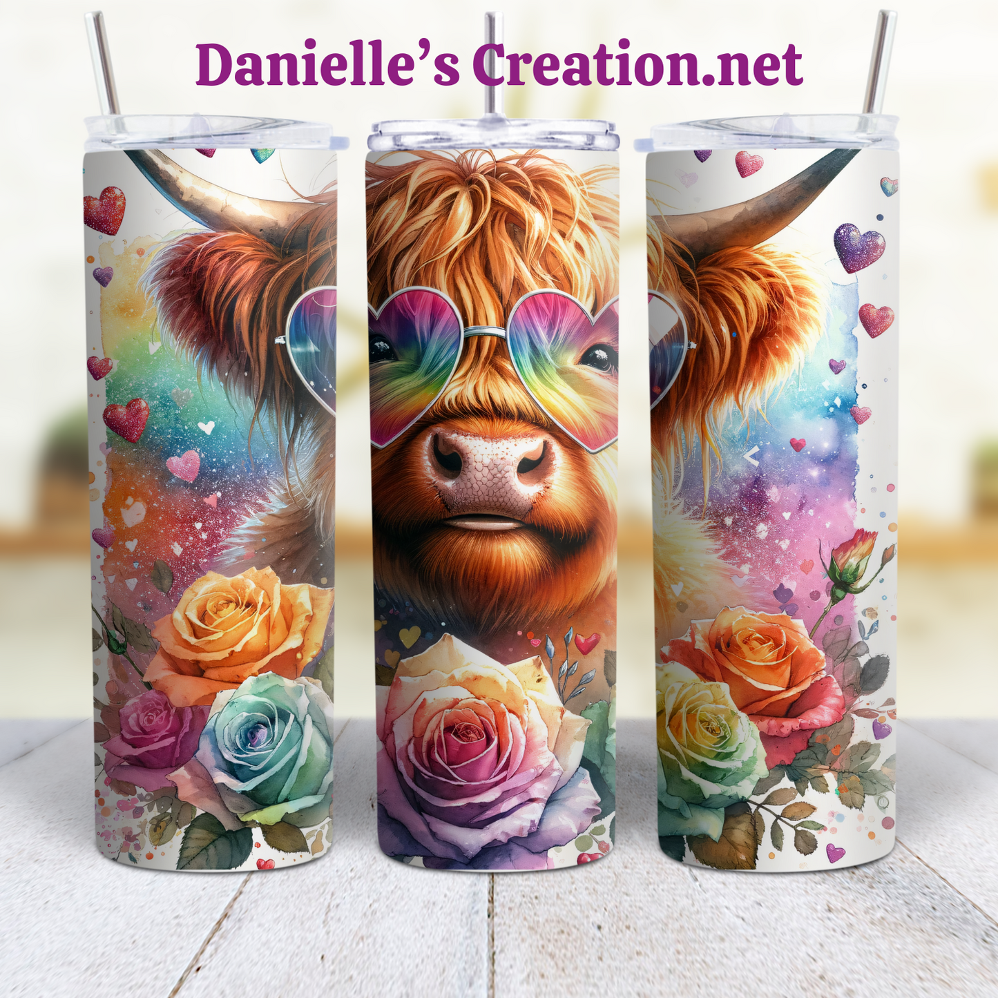 Floral HIGHLAND COW 20 oz Tumblers