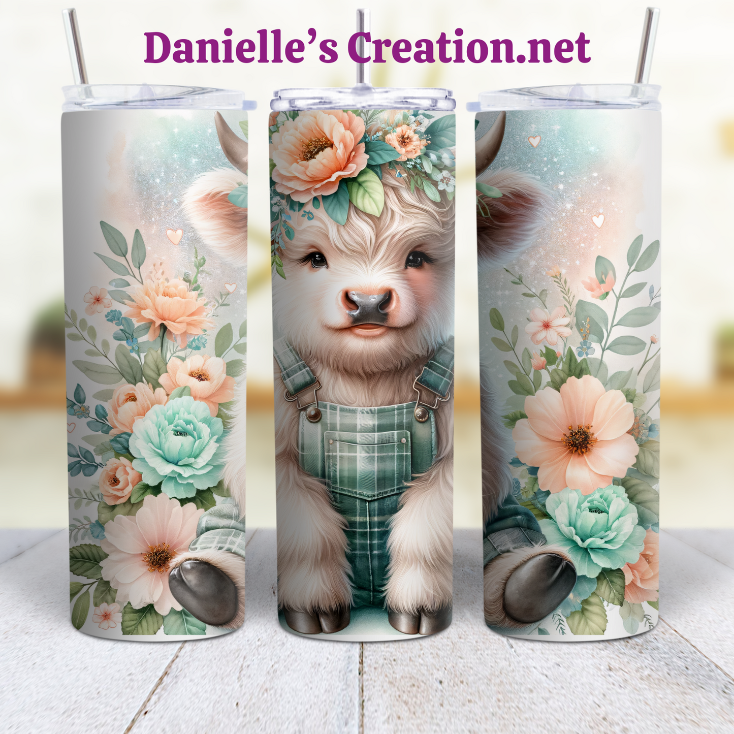 Floral HIGHLAND COW 20 oz Tumblers