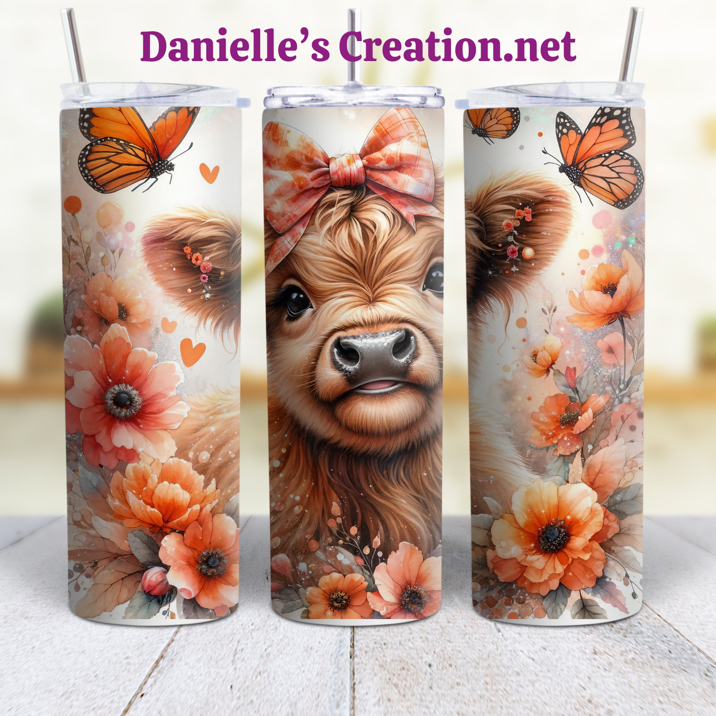 Floral HIGHLAND COW 20 oz Tumblers