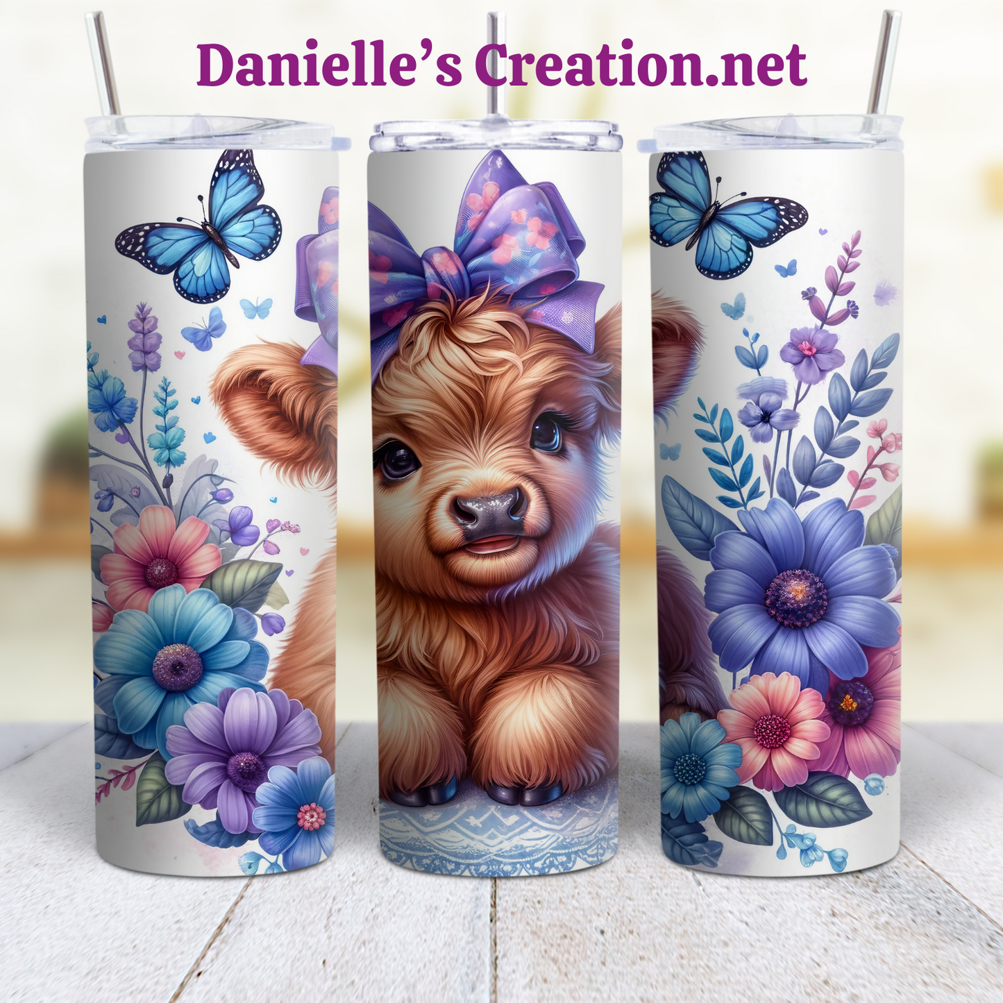 Floral HIGHLAND COW 20 oz Tumblers