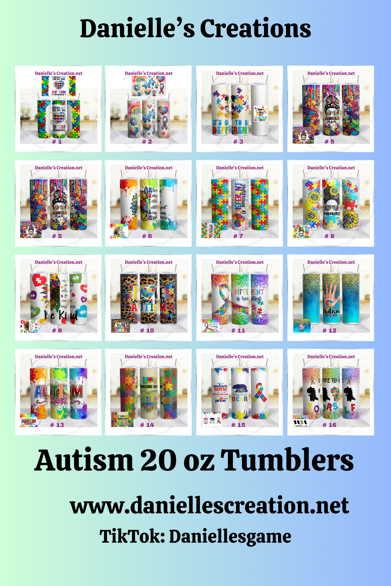 Autism 20 oz Tumblers Style 16