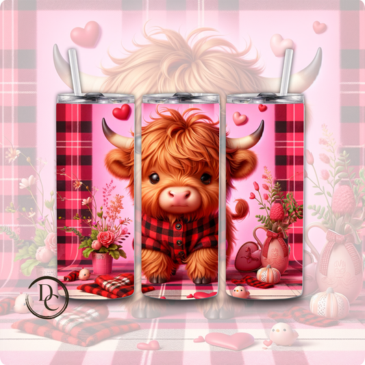 Pink Valentines Highland Cow 20 oz Tumblers Design 12