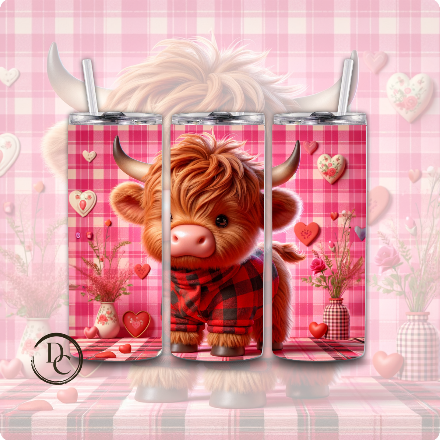 Pink Valentines Highland Cow 20 oz Tumblers Design 17