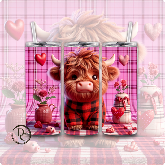 Pink Valentines Highland Cow 20 oz Tumblers Design 17