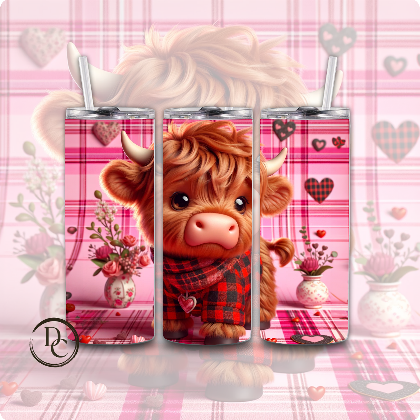 Pink Valentines Highland Cow 20 oz Tumblers Design 9