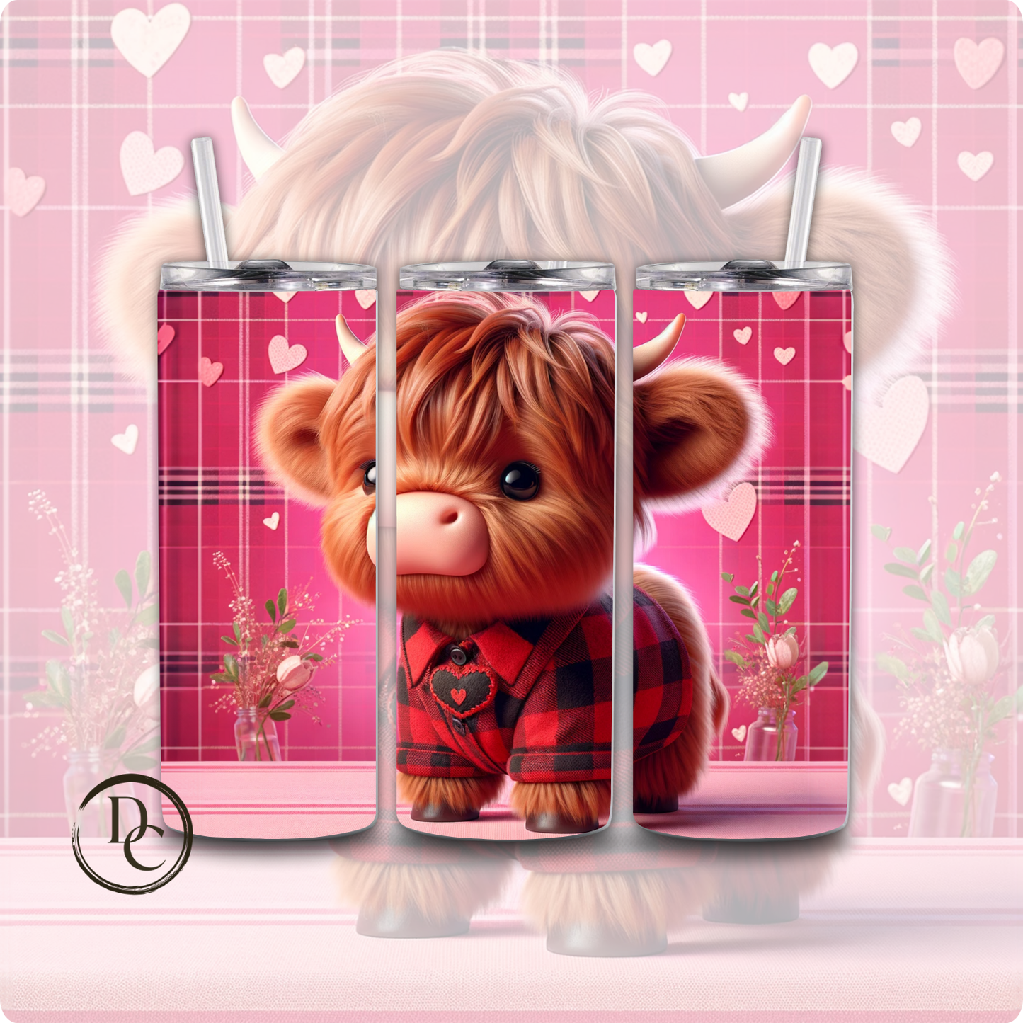 Pink Valentines Highland Cow 20 oz Tumblers Design 9