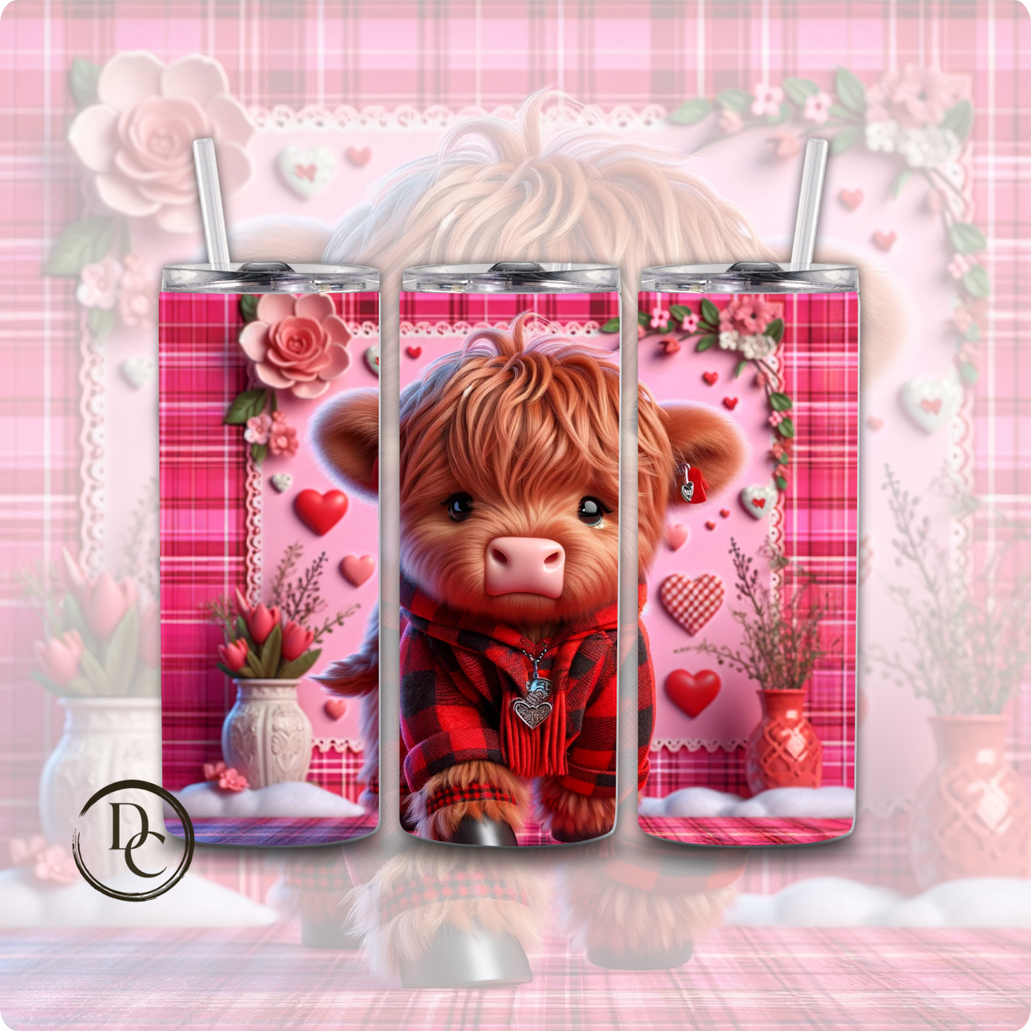 Pink Valentines Highland Cow 20 oz Tumblers Design 9