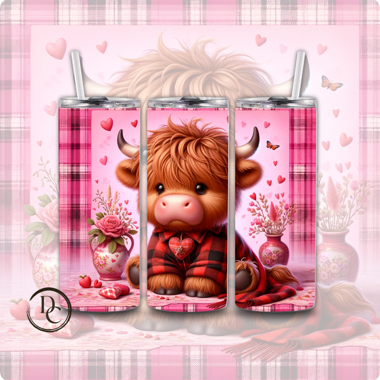 Pink Valentines Highland Cow 20 oz Tumblers Design 9