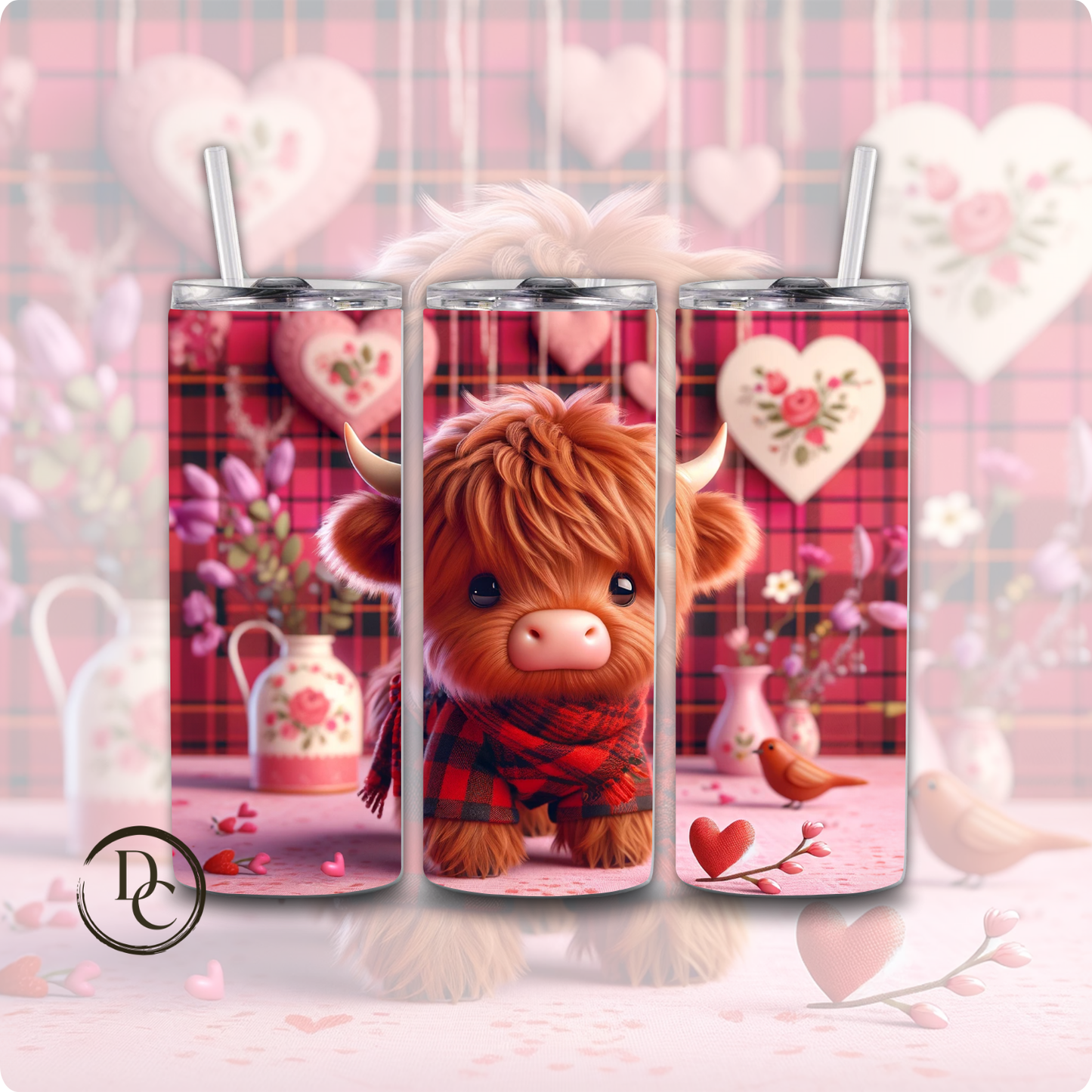 Pink Valentines Highland Cow 20 oz Tumblers Design 9