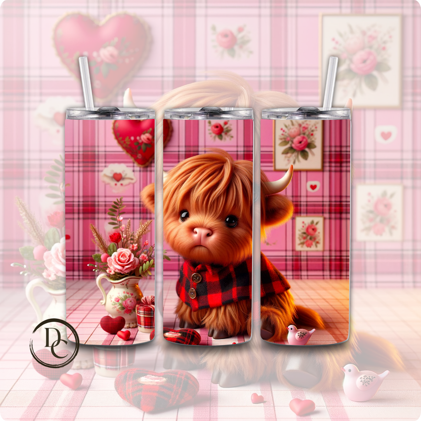 Pink Valentines Highland Cow 20 oz Tumblers Design 9