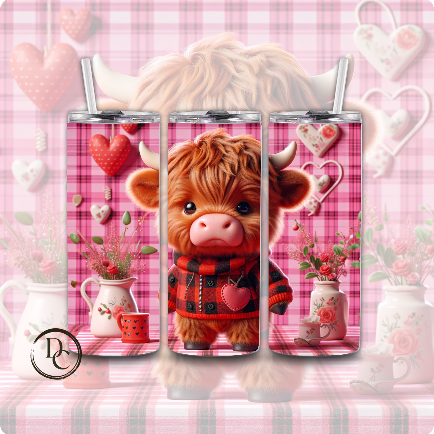 Pink Valentines Highland Cow 20 oz Tumblers Design 9