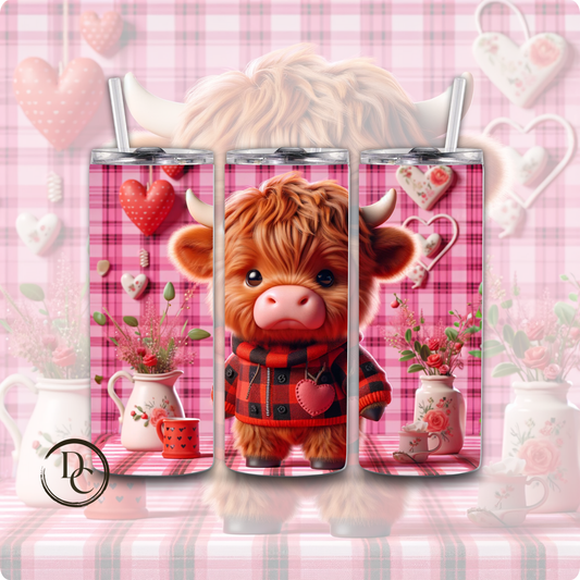 Pink Valentines Highland Cow 20 oz Tumblers Design 9