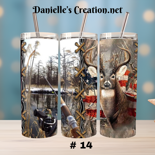 Hunting/ Men/ Fishing/ Flag/ Deer/ Bass 20 Oz Tumblers # 14