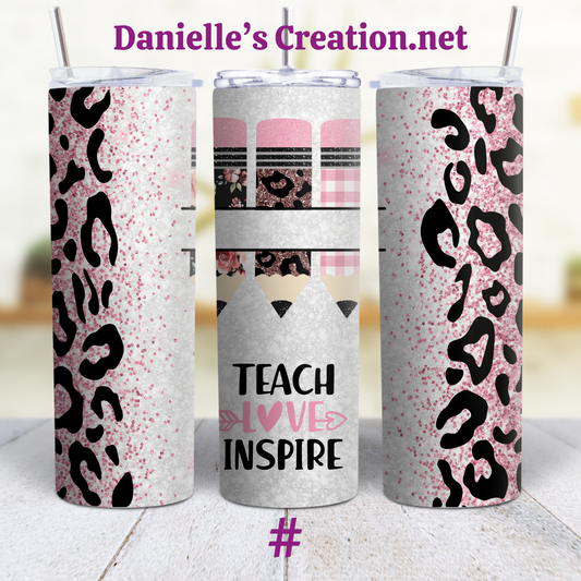 Teach Love Inspire Leopard Print Teacher Tumblers