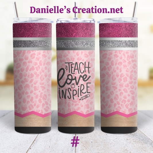 Teach Love Inspire Leopard Print Teacher Tumblers