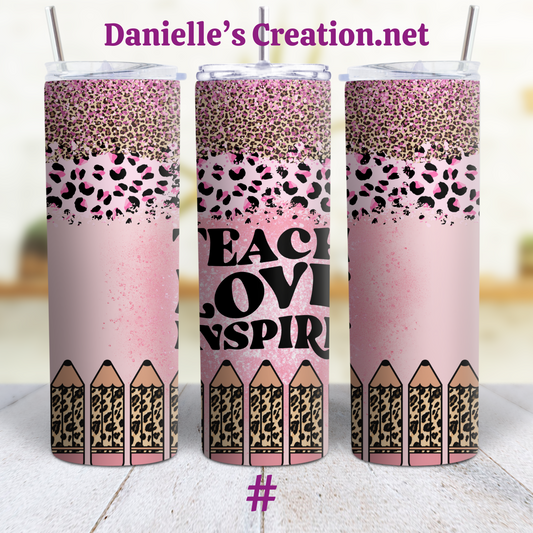 Teach Love Inspire Leopard Print Teacher Tumblers