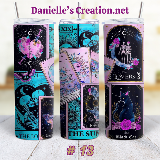 Tarot Cards, Moon & Star Witch Vibe Witchy, Crystal Classic or Glow in the Dark 20 Oz Tumblers